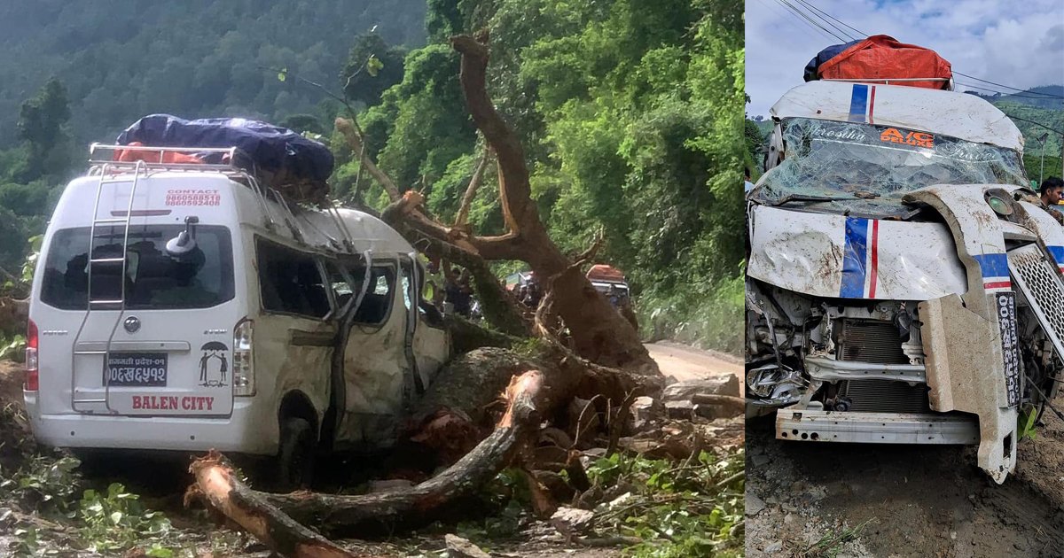 धादिङमा माइक्रोमाथि रुखसहित सुख्खा पहिरो खस्दा १० घाइते (अपडेट)