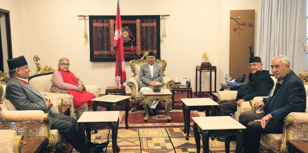 प्रधानमन्त्री निस्किएपछि राष्ट्रपतिसँग ओली, देउवा र प्रचण्ड पुनः छुट्टै छलफलमा