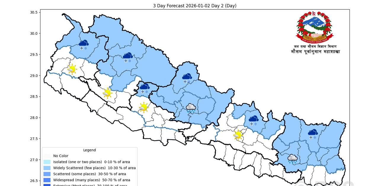 तराईमा हुस्सुको प्रभाव, उच्च पहाडी क्षेत्रमा हल्का वर्षा र हिमपातको सम्भावना